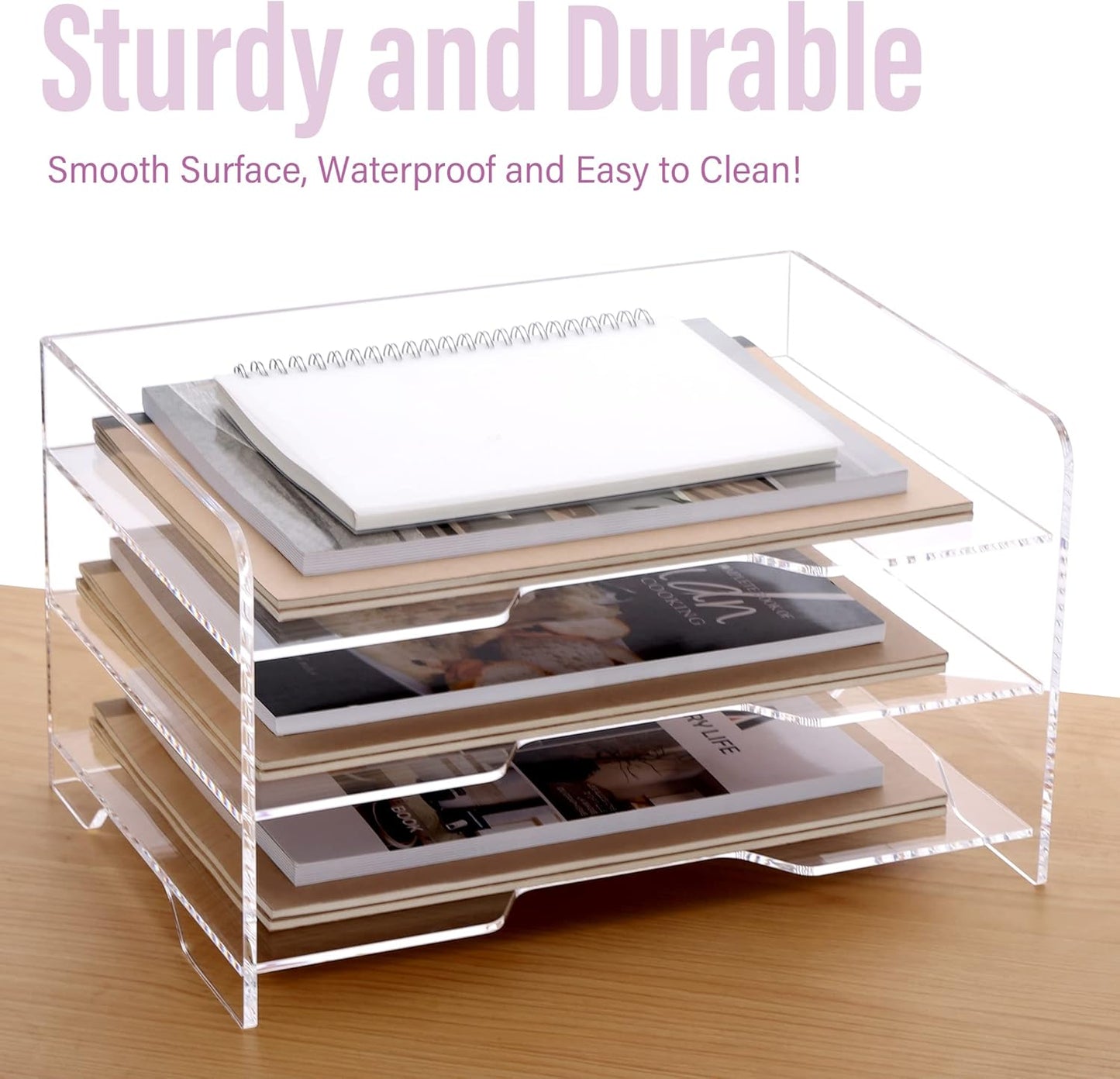 SANRUI Acrylic Paper Organizer Letter Tray for Desk, 3 Tier Enlarged File Sorter,Clear File Holder Desktop Shelf Document Storage for School Office Home