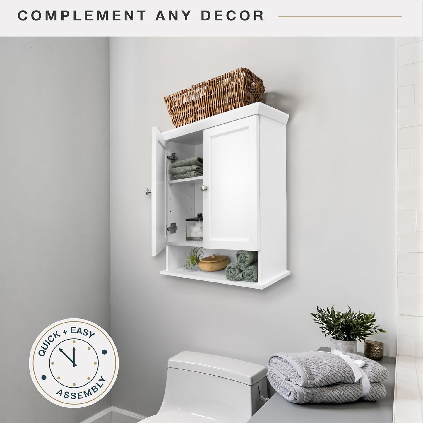 MCS 23x26 White Medicine Cabinet Organizer, Wall Mounted Bathroom Cabinet for Over-The-Toilet Storage, Bathroom Furniture & Restroom Organizer