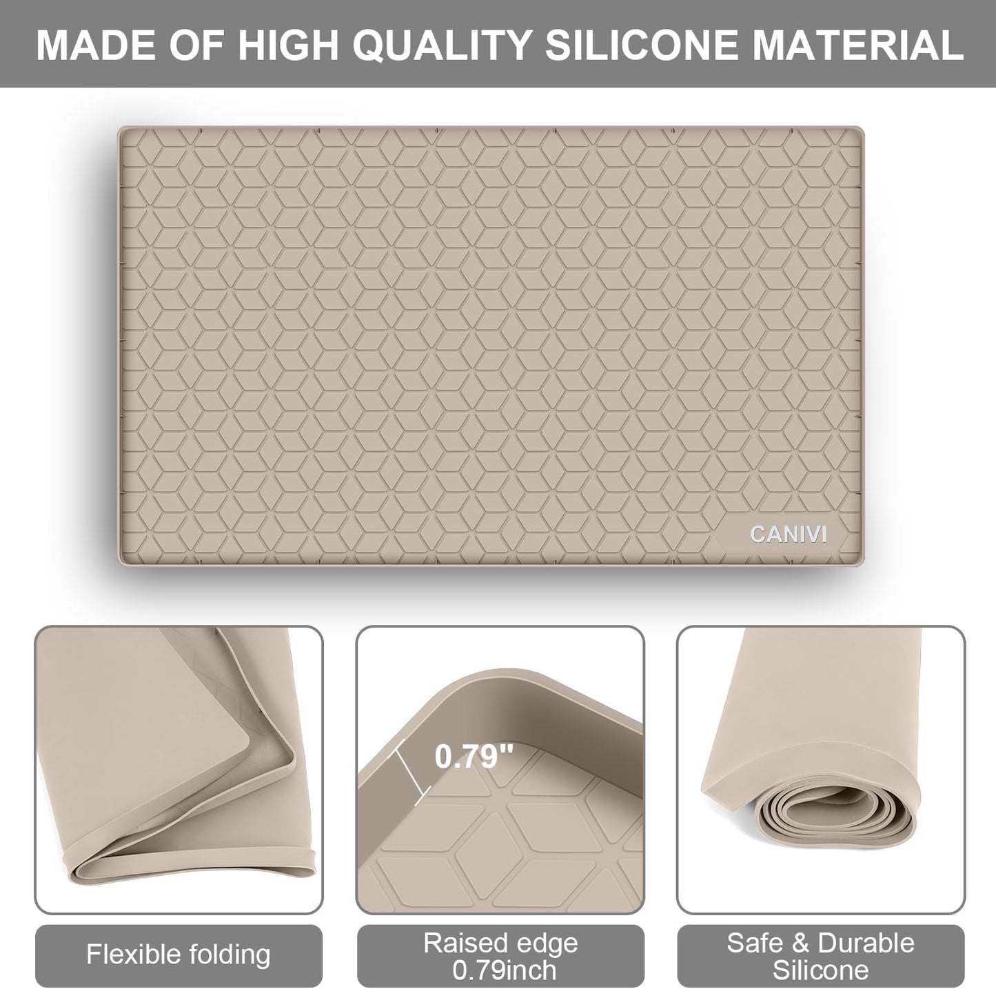 Under Sink Mat, 31" x 22" Waterproof Silicone Under Sink Tray for Kitchen & Laundry Cabinets, Kitchen Cabinet Shelf Protector, Up to 3.2 Gallons Liquid, Fits 36 inch Standard Cabinet(Apricot)
