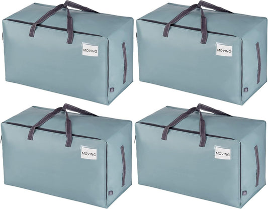 VENO 4 Pack Moving Bags and Large Christmas Decoration Storage Bins with lids. Alternative to Moving Boxes, Packing Supplies for College. Heavy Duty Totes (Light Blue Matte, 4 Pack)