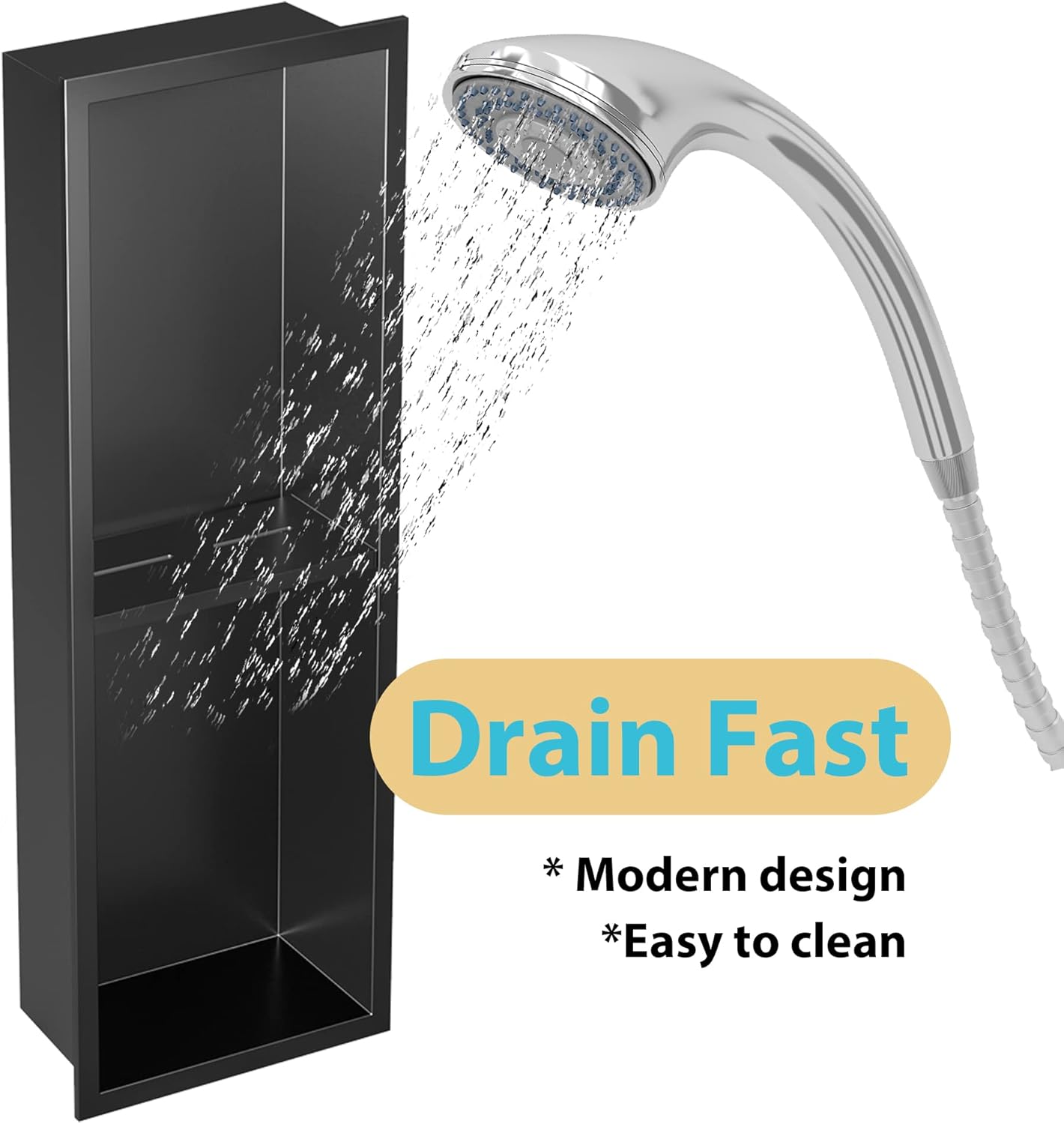 Stainless Steel Shower Niche 24" X 8", No-Tile Needed Wall Niche Double Shelves, Recessed Shower Storage, Matte Black