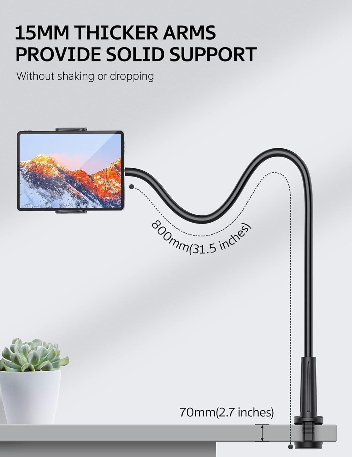 SHAWE Gooseneck Tablet Holder Phone Stand, Flexible Tablet Mount for Bed, 360 Adjustable Lazy Arm Holder Clamp Mount for iPad Air Pro mini, Samsung Galaxy Tabs, iPhone, Switch, 4.0~10.5" (Black)
