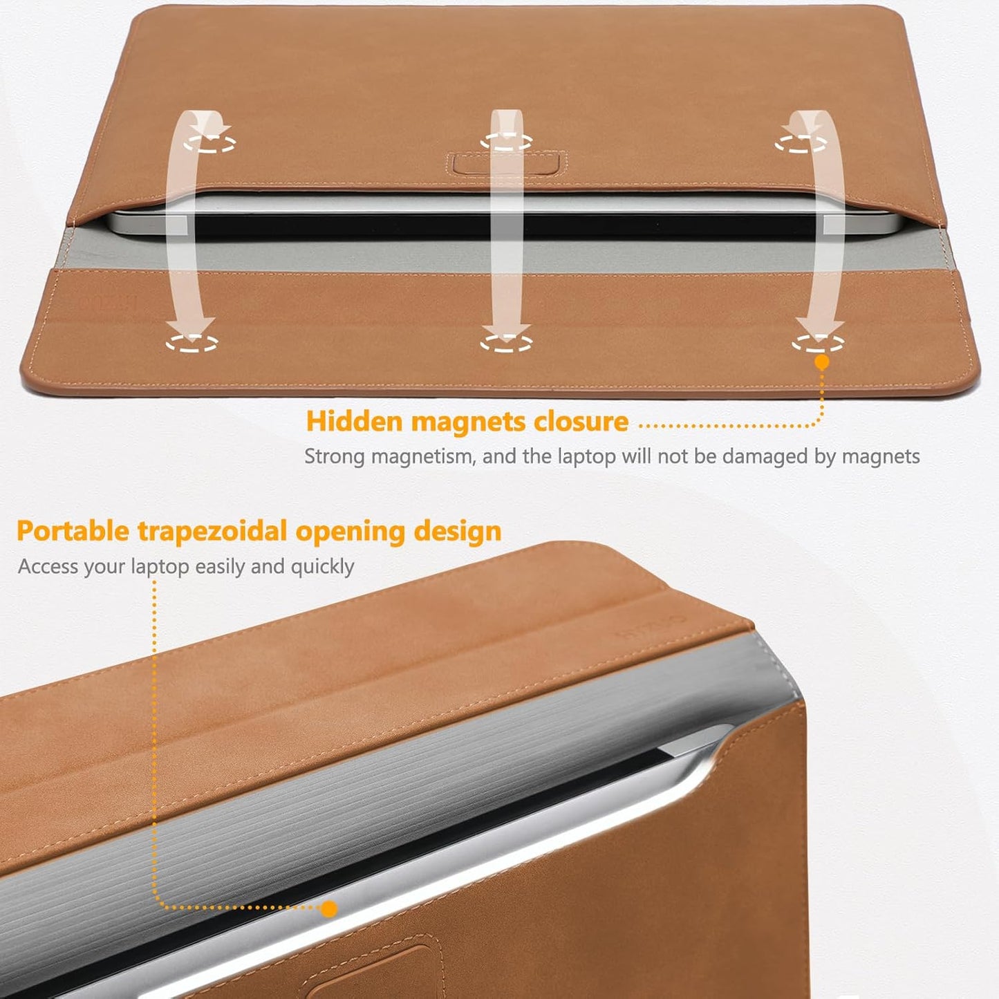 HYZUO 13 Inch Laptop Sleeve Case with Stand for 2025-2018 MacBook Air 13 M4 M3 M2 M1, 2025-2016 MacBook Pro 13 M2 M1, 13" iPad Pro/Air, Surface Pro 11/10/9, XPS 13, with Pouch, Brown