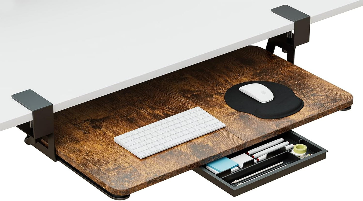 Desktop Keyboard Tray, Under Desk Pull Out, 26.77" X 11.81" Large Size Keyboard Tray with C-Clip Mount, Easy Installation, Computer Keyboard Stand, for Home Study and Office