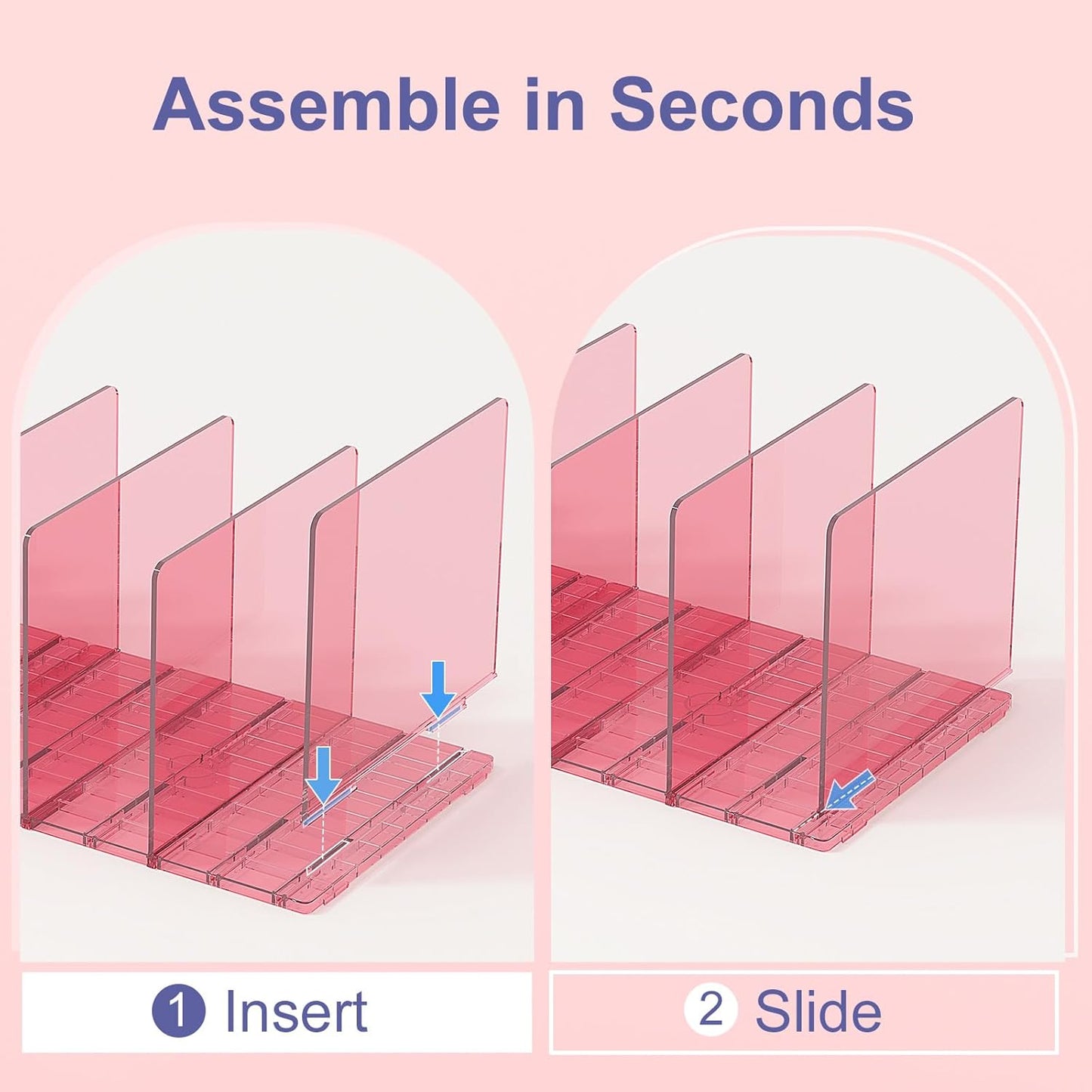 Purse Organizer for Closet: Shelf Dividers Adjustable Acrylic Bag Closet Organizers and Storage Pink 4 Bases 14 Shelves