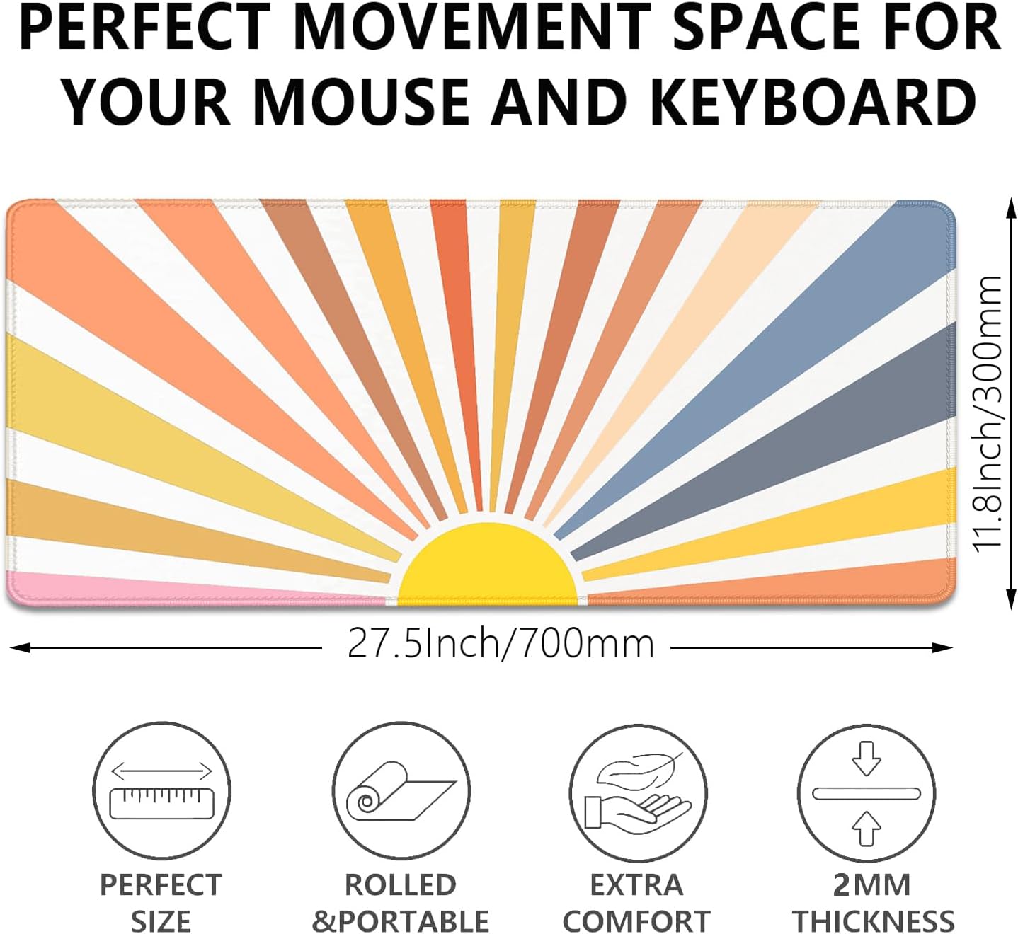 Straight Sun Rays Mouse Pad,XL Sunlight Mousepad Desk Pad with Stitched Edges,Non-Slip Waterproof Rubber Base Simplicity Mouse Mat Desk Mat for Office Computer Keyboard Laptop Home(27.5x11.8 in)
