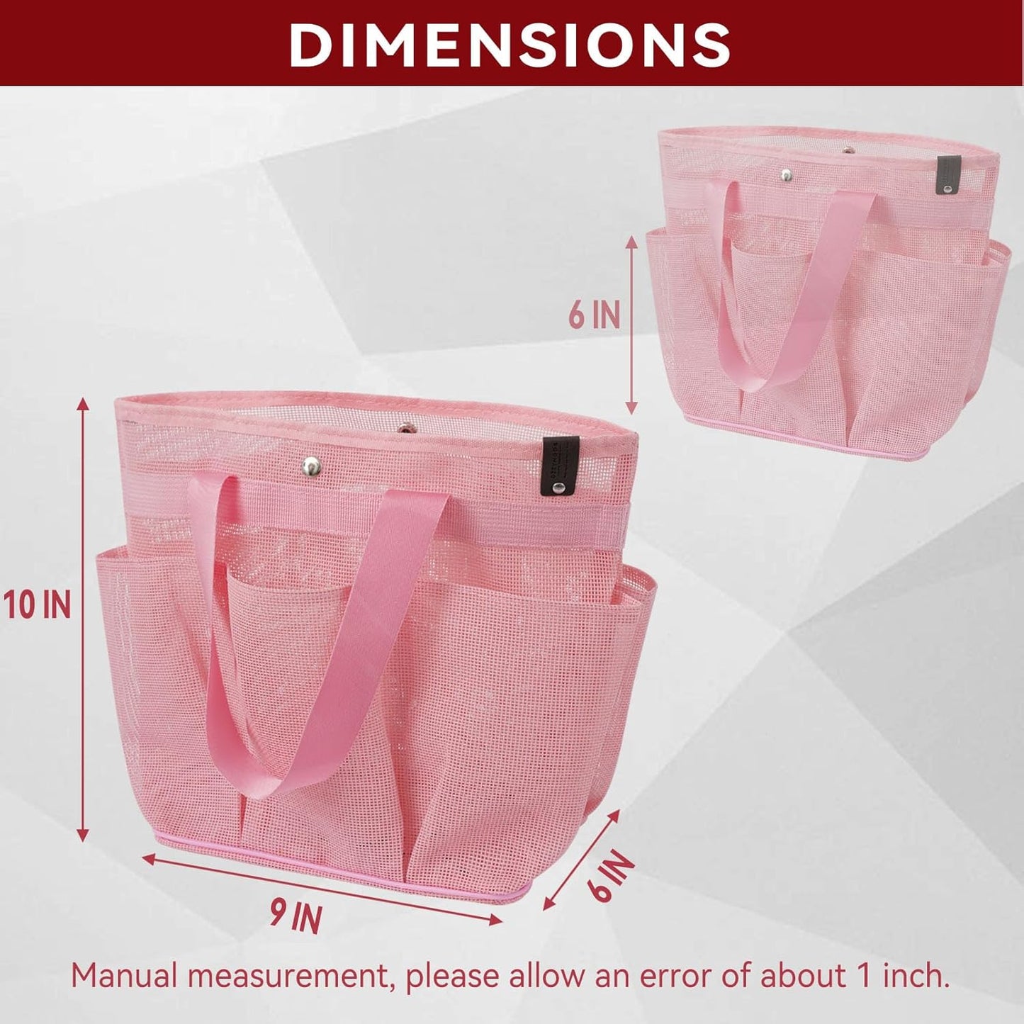 Mesh Horse Grooming Tote Bag Breathable Waterproof, 6 Pockets Horse Grooming Kit Tool Bags, Horse Cleaning Caddy Box for Cleaning Supplies, Pet Grooming Organizer for Horse Cow Cats, Pink