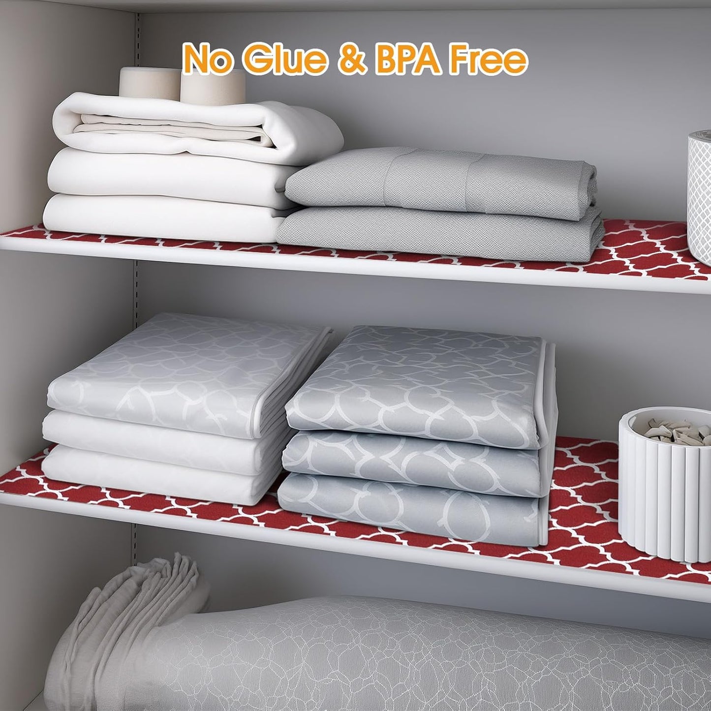 Shelf and Drawer Liner for Kitchen Cabinets Non-Adhesive, Strong Grip Non-Slip Thickened Cabinet Liners for Shelves, Waterproof Mats for Dresser Cupboard, Red/White, 23 in x 10 Feet