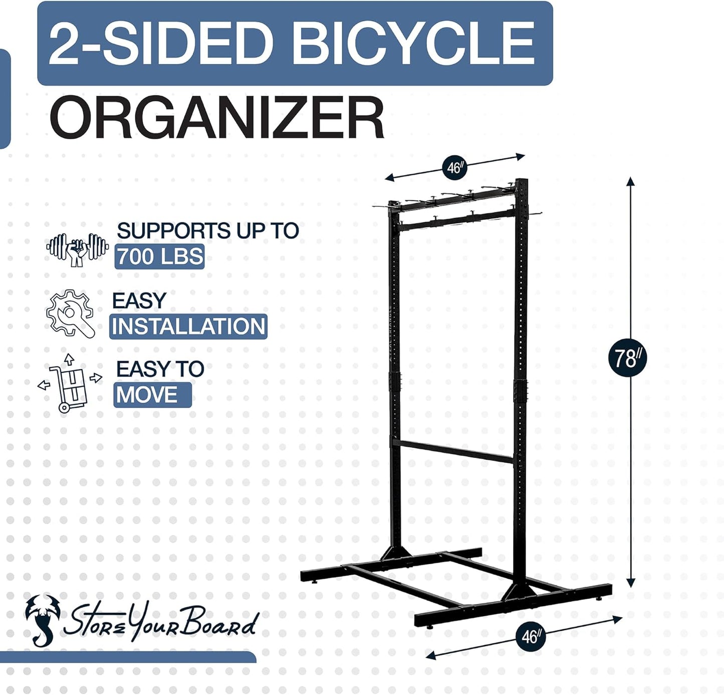StoreYourBoard Indoor Bike Rack - Freestanding 8 Bike Storage Stand - Heavy-Duty Bike Holder for Garage or Home - Space-Saving Indoor Bike Stands for Road, Mountain, and Hybrid Bicycles - Black