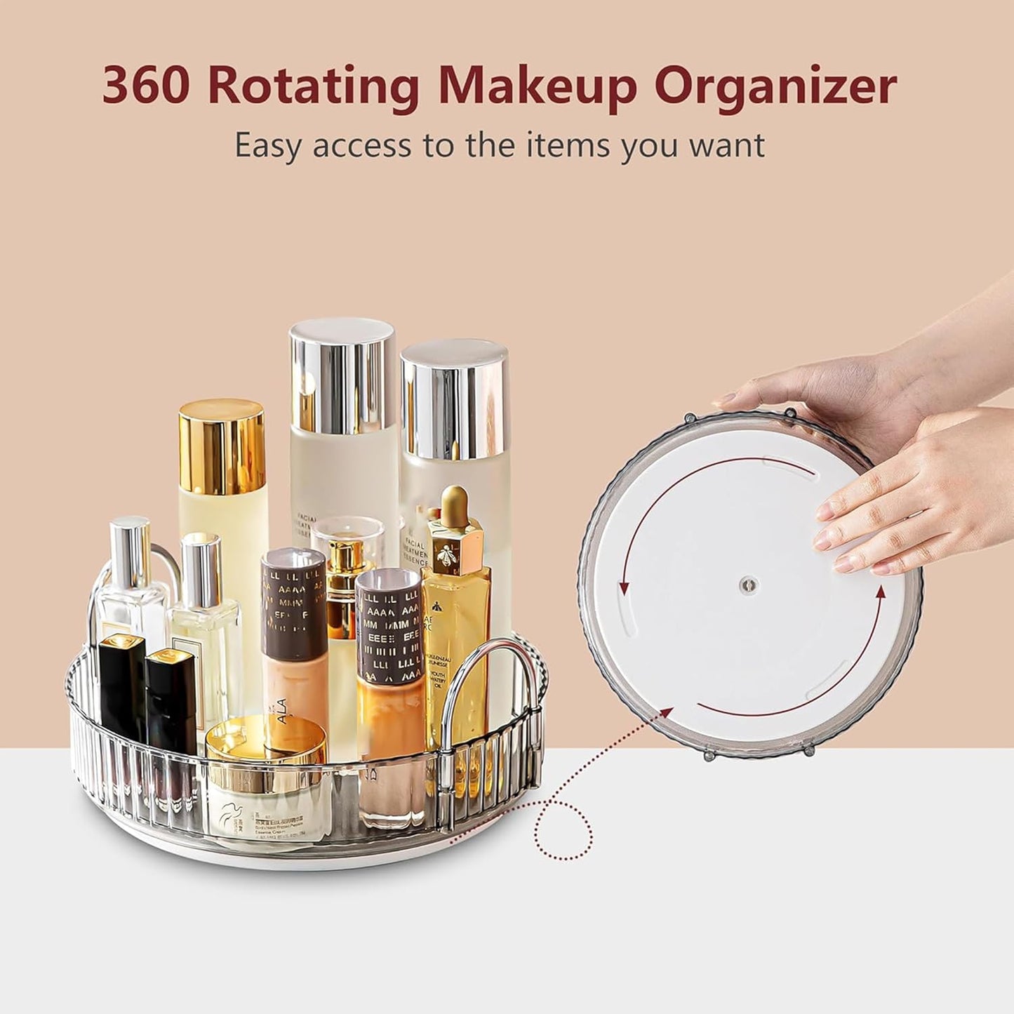 Corner Bathroom Countertop Organizer, Vanity Organizer Trays for Counter, Makeup Organizers, Perfume Tray, Skincare Shelf Storage Gifts for Women Girl Student (Smoky Gray 1 Tier)