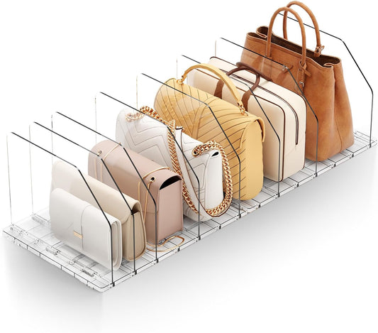 Purse Organizer for Closet, Shelf Divider Adjustable Clear Acrylic Handbag Storage, Bag Storage Separators, Keep Handbag & Books Neat and Upright in Bedroom, Office