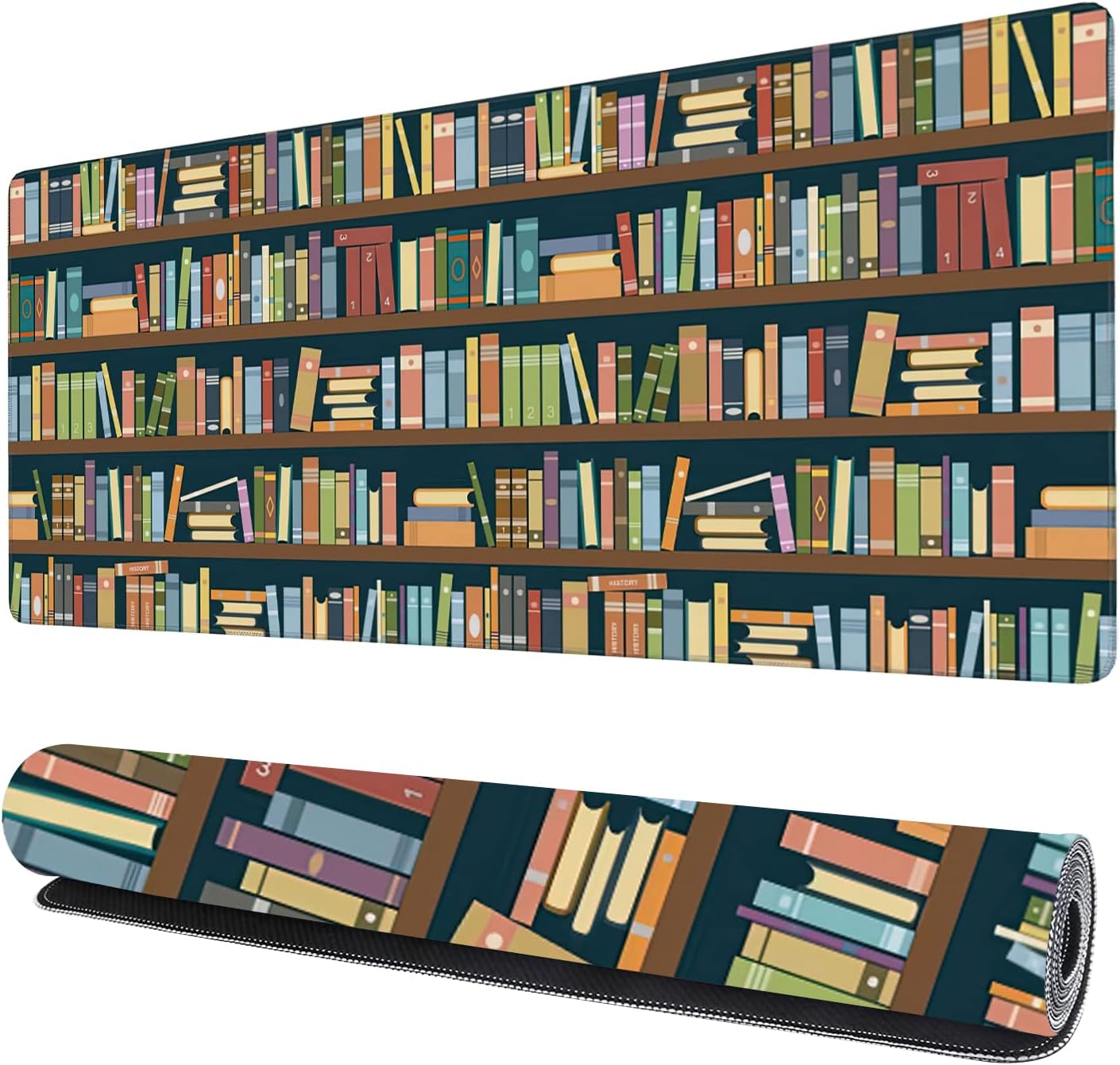 Bookshelves Full of Books Gaming Mouse Pad XXL Large Desk Mouse Pad Keyboard Mat with Stitched Edges Waterproof Non-Slip Desk Mat for Laptop,Keyboard,Computer 35.4 * 15.7 Inch