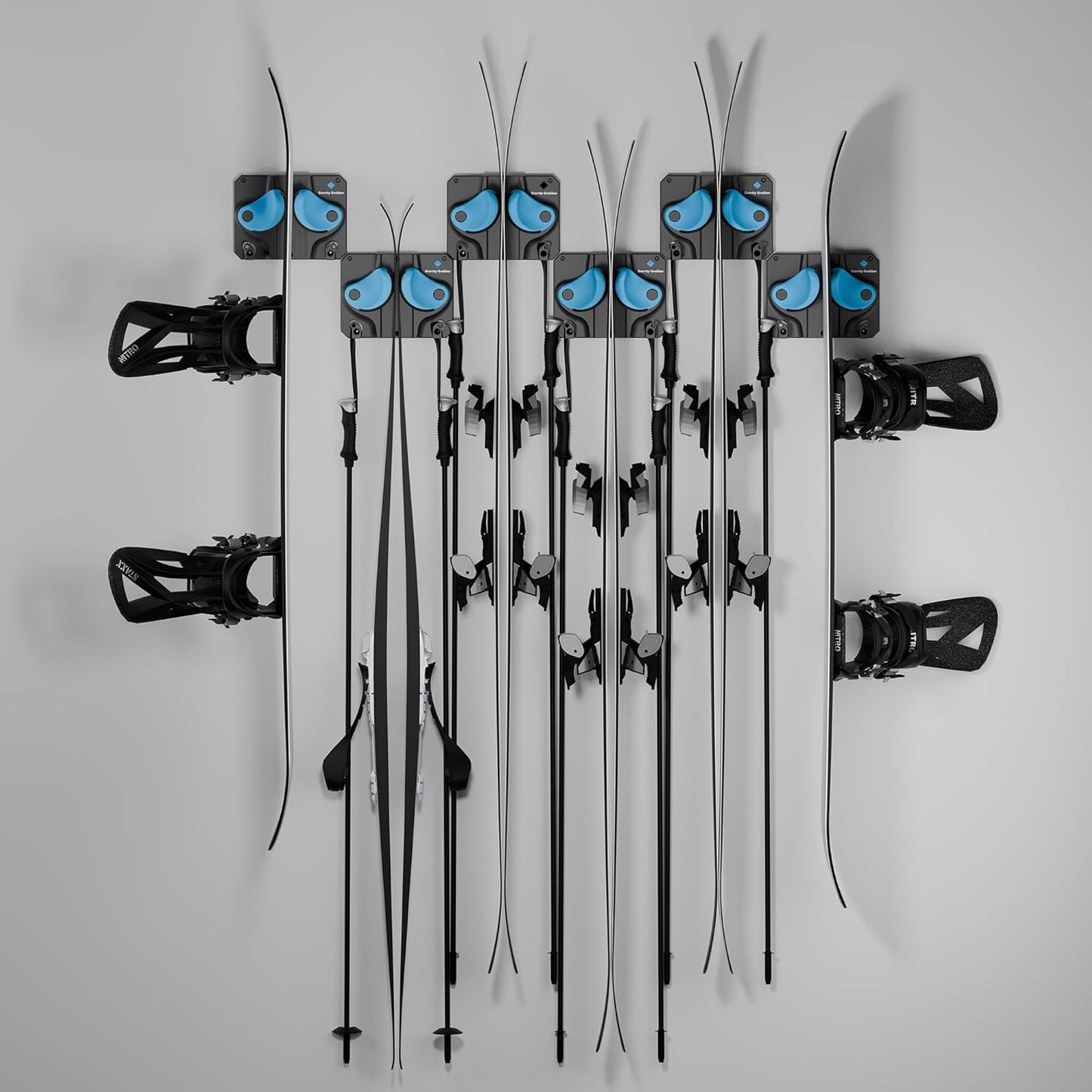 Gravity Grabber - Ultimate Ski & Snowboard Wall Rack | Secure, Non-Slip Storage | Fits Any Ski/Board | Garage Organization | Ski Storage Rack | Snowboard Storage Rack | Winter Gear Organizer | 6 Pck