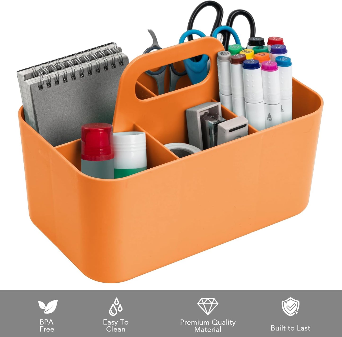Tiawudi 2 Pack Plastic Caddy with Handle, Stackable Storage Organization for Cleaning, Bath, Makeup, Art, Craft, Stationery, Classroom and Office, Portable Tote Organizer
