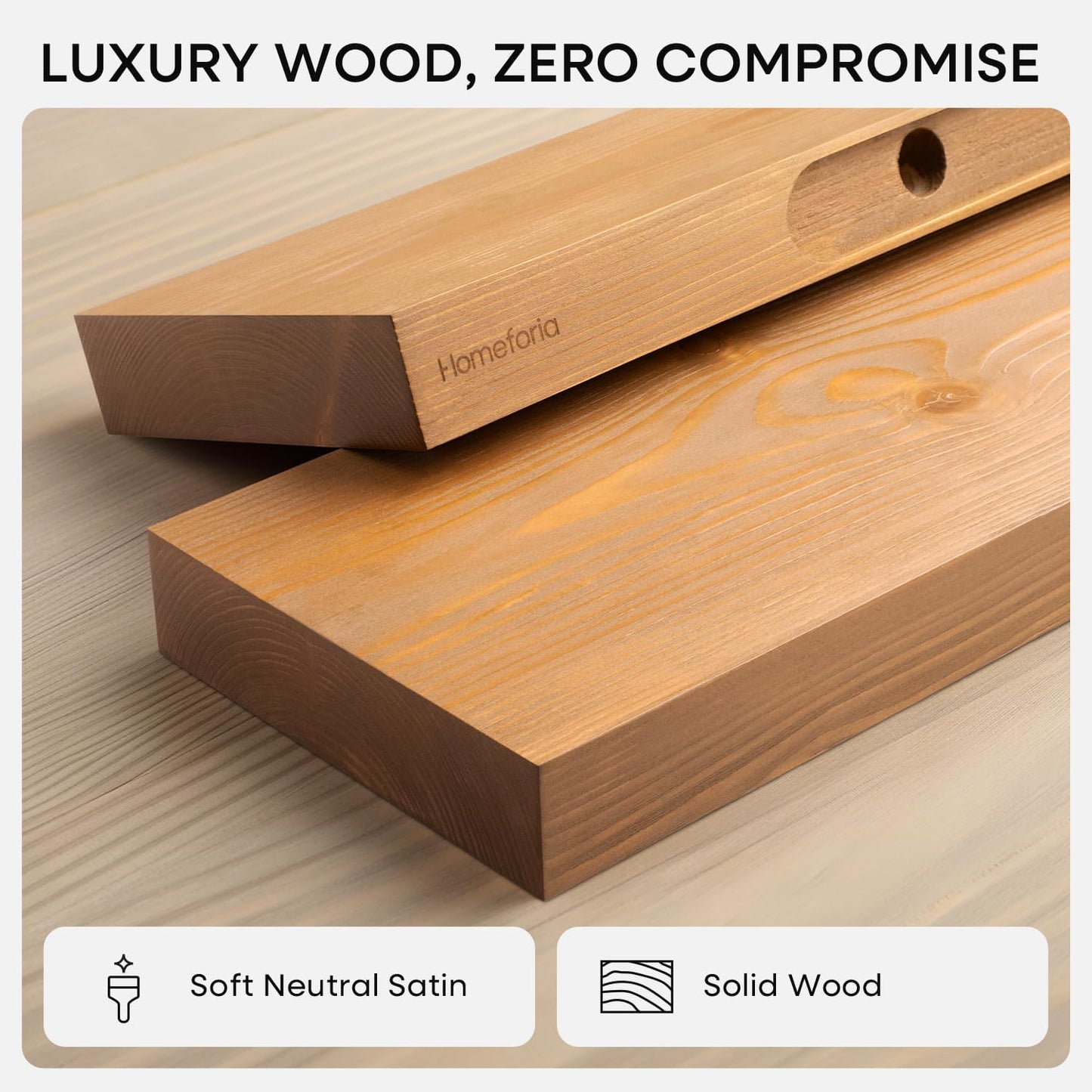 Homeforia 12 inch Golden Oak Floating Shelf, High End Solid Real Wood 12inch Small Floating Shelves for Wall Mounted, Oak Wooden 12in Floating Shelves, Heavy Duty Bracket, 12 X 6.5 X 1.75 in, Set of 3