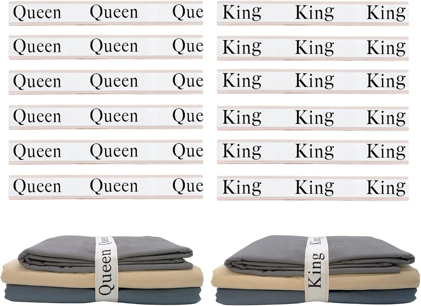 12 Pieces Bed Sheet Organizer Bands, Closet Organization Sheet Straps, Linen Labels Bedding Bands, Elastic Bed Sheet Storage Sheet Keepers （6PcsQueen 6PcsKing ）