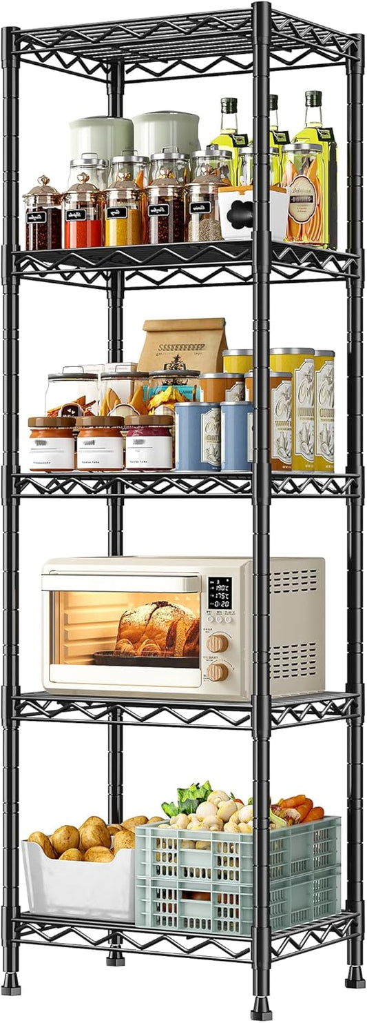 5 Tier Metal Shelving Unit Wire Shelving,Storage Rack for Small Space:Adjustable Storage Shelves Standing Bathroom Shelf and Narrow Shelf for Laundry Dorm Kitchen Pantry Closet 15.8"w*11.8"D*53"H