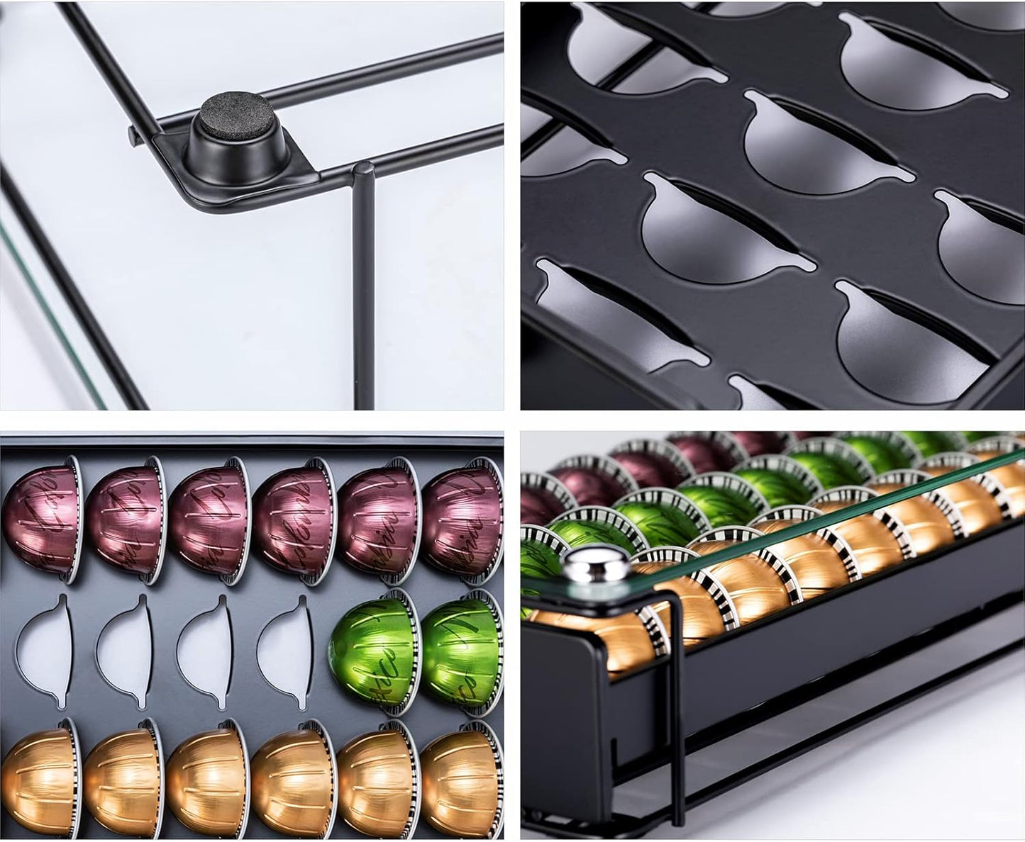 ZCDCP Nespresso Vertuo Pod Holder Coffee Capsule Holder Drawer Black 30 Pods
