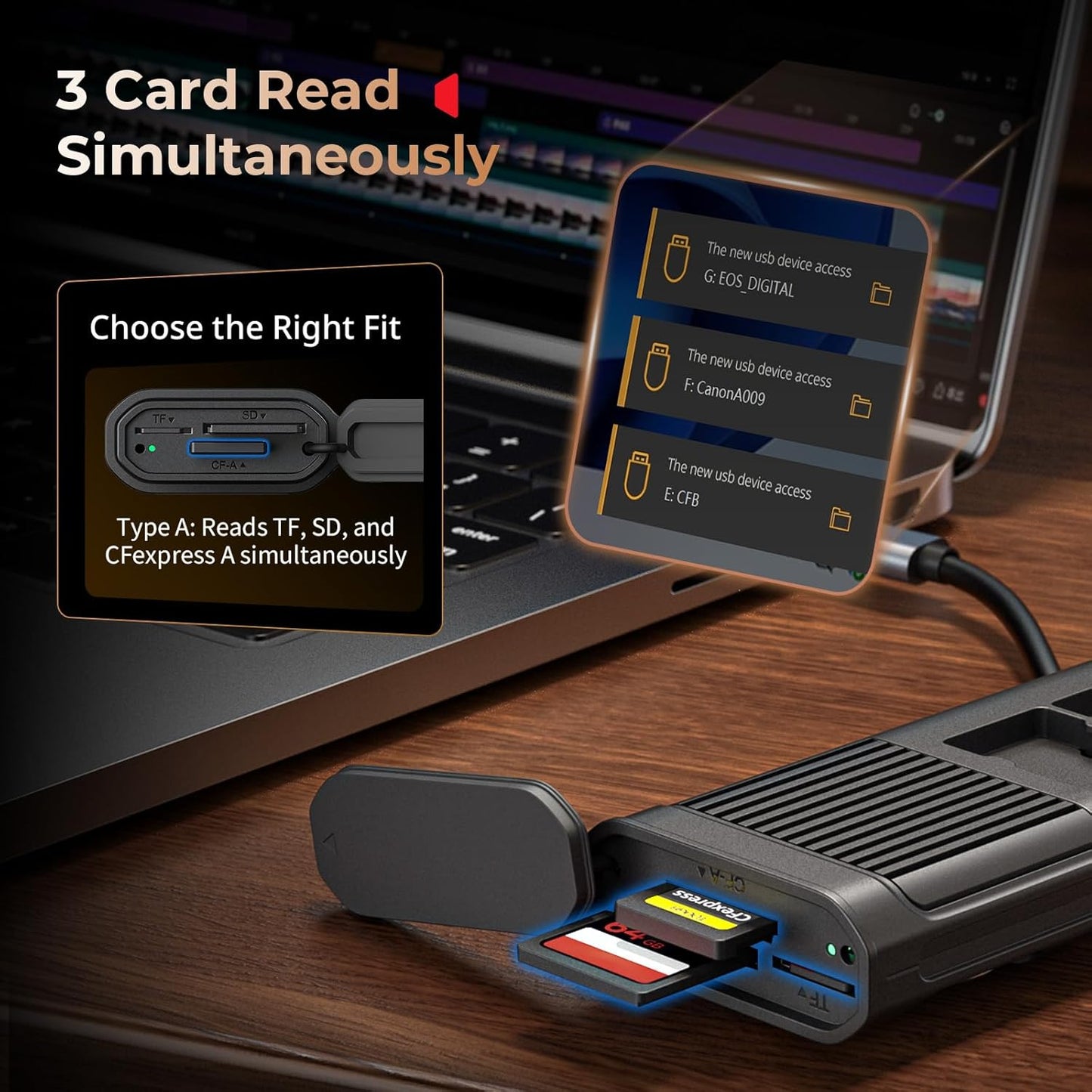 SmallRig Multifunctional Card Reader & Card Holder (CFexpress Type A), with Slot for AirTag, High-Speed Memory Card Reader for SD, SDXC, Micro SD, SDHC, 3 Card Read Simultaneously, 10 card slots -5361