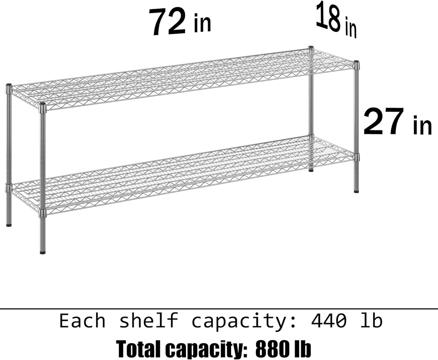 18" Deep x 72" Wide x 27" Height Wire Shelving Kit | 2-Tier | NSF Commercial Storage Rack Unit