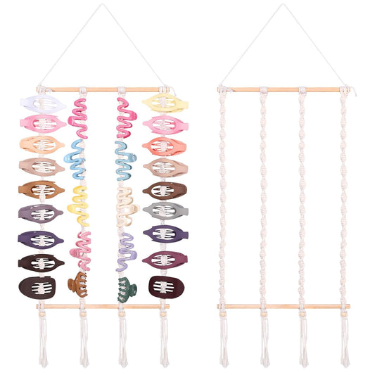 SNOWSTAR Macrame Flat Hair Claw Clip Organizer,Hanging Hair Clip Holder and Storage for Women Girls,Flat Hair Accessorie Hanger Home Decor for Wall,Door,Closet