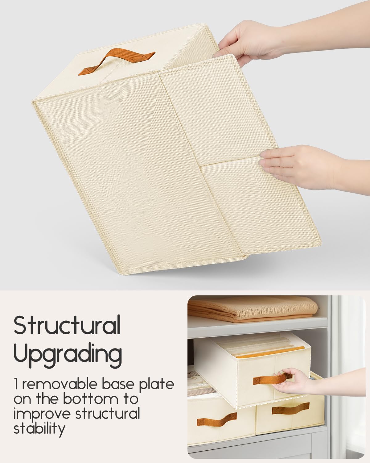 Closet Organizers and Storage - Fabric Clothes Organizer with Handles, Foldable Jeans Organizer for Clothes, Drawer Organizer for Shirts, Bra, Sweater, Scarf, 4 Pack, Beige