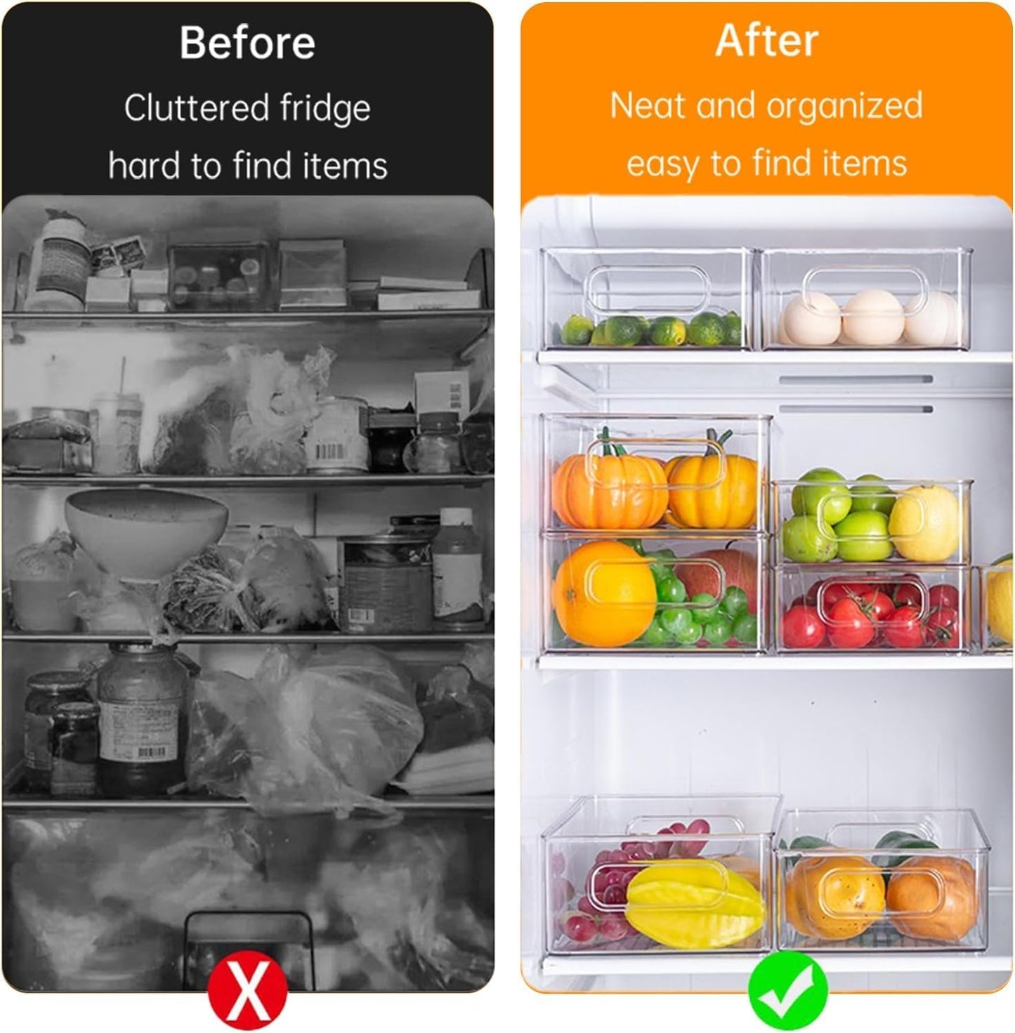 9 Pack Refrigerator Organizer Bins,3 Sizes Clear Pantry Storage with Handles for Fridge, Freezer, Shelves, Drawer, Bins, Snack Organizer for Home & Kitchen