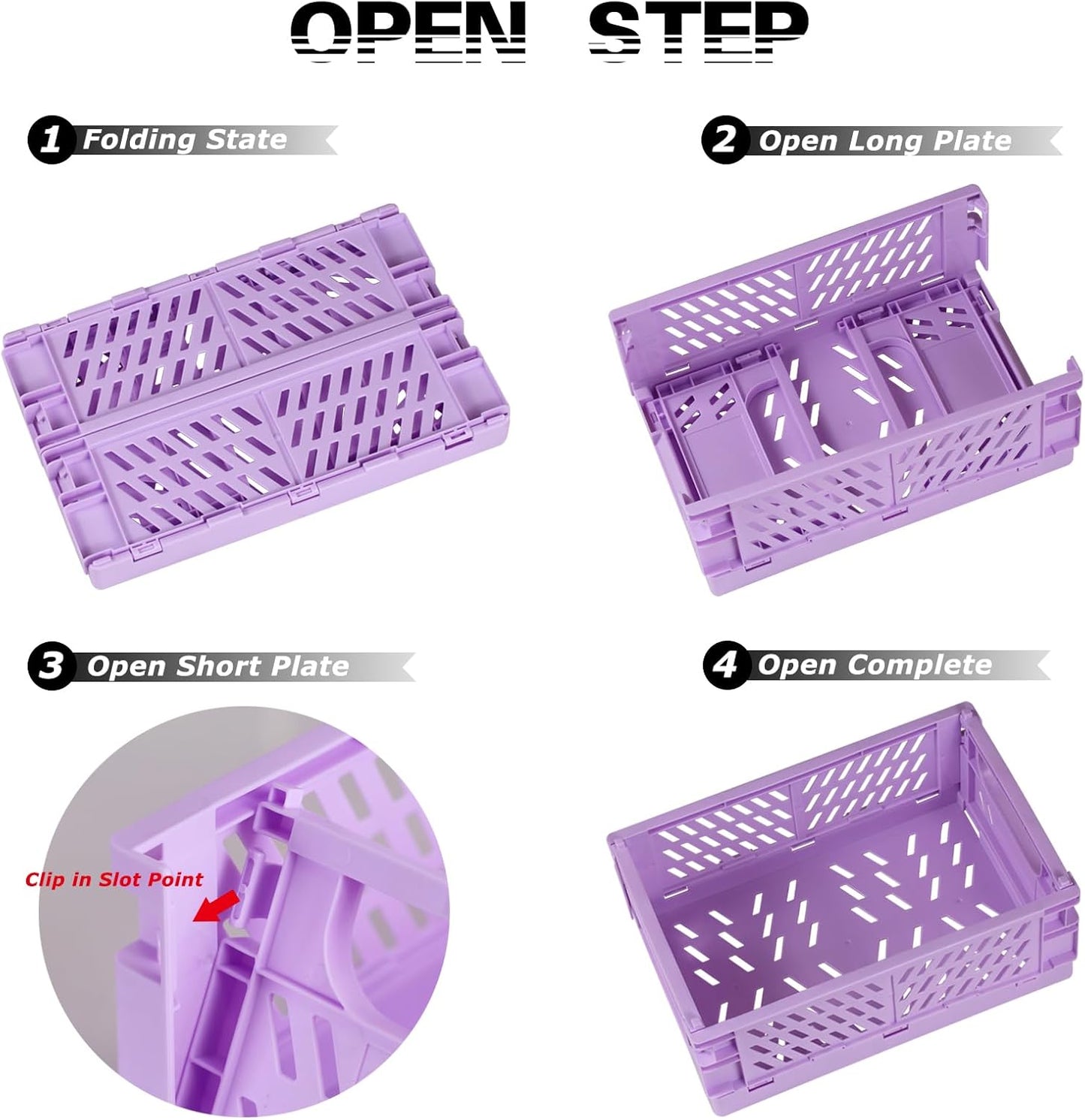 Tixill 2-Pack Mini Foldable Plastic Baskets for Organizing and Storage, Collapsible Storage Crate for Home Kitchen Bedroom Bathroom Office (5.9x3.8x2.2, Purple)