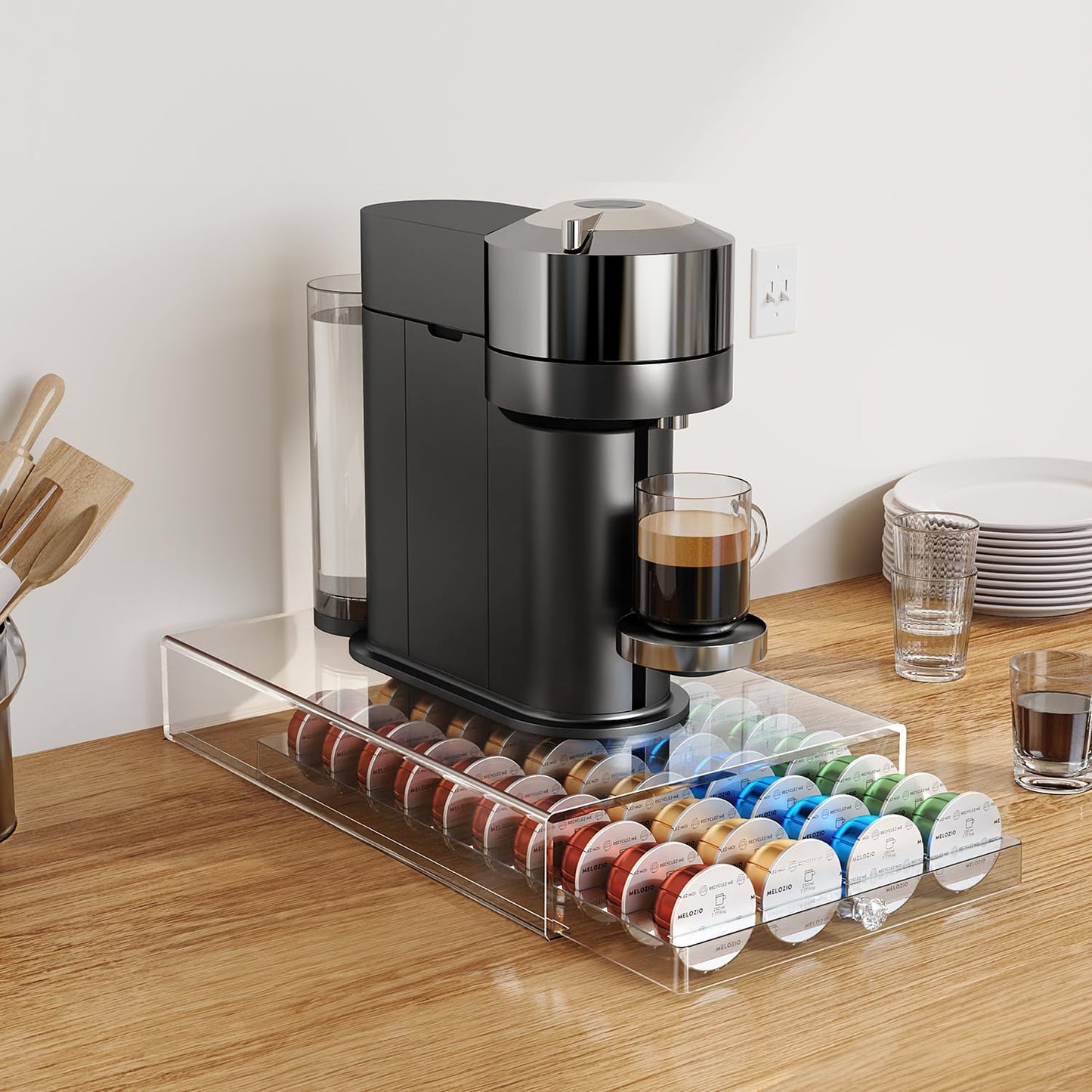 Coffee Pods Holder Acrylic Drawer Compatible with Nespresso Vertuo Capsules And Dolce Gusto Capsules 40 Pods Storage upgrade