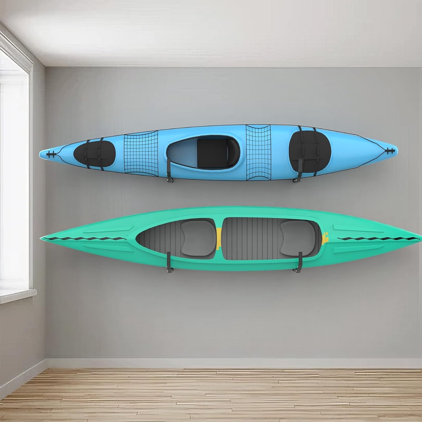 WALMANN Wall Mount Kayak Storage Rack, Kayak Hooks for Garage Wall Hangers for Kayak, Surfboard, Skiis, Snowboard, Paddle Board