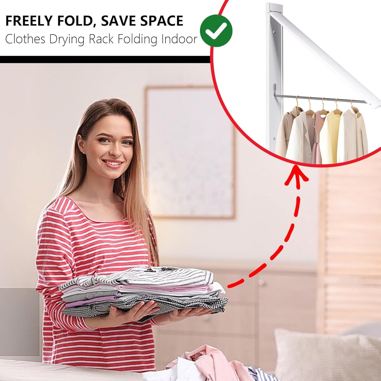 Retractable Clothes Drying Rack,Space Saver Wall Mounted Folding Hanger for Laundry Room, Closet Storage Organization, Easy Installation Aluminium Dryer 1pcs