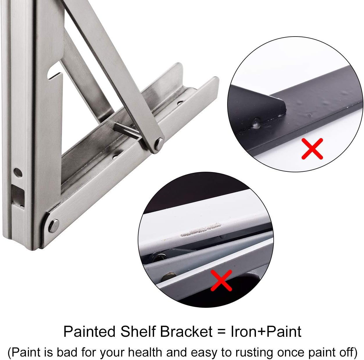 YUMORE Folding Shelf Brackets 20", Max Load: 330lb Heavy Duty Stainless Steel Collapsible Shelf Bracket for Table Work Bench, Space Saving DIY Bracket, Pack of 2