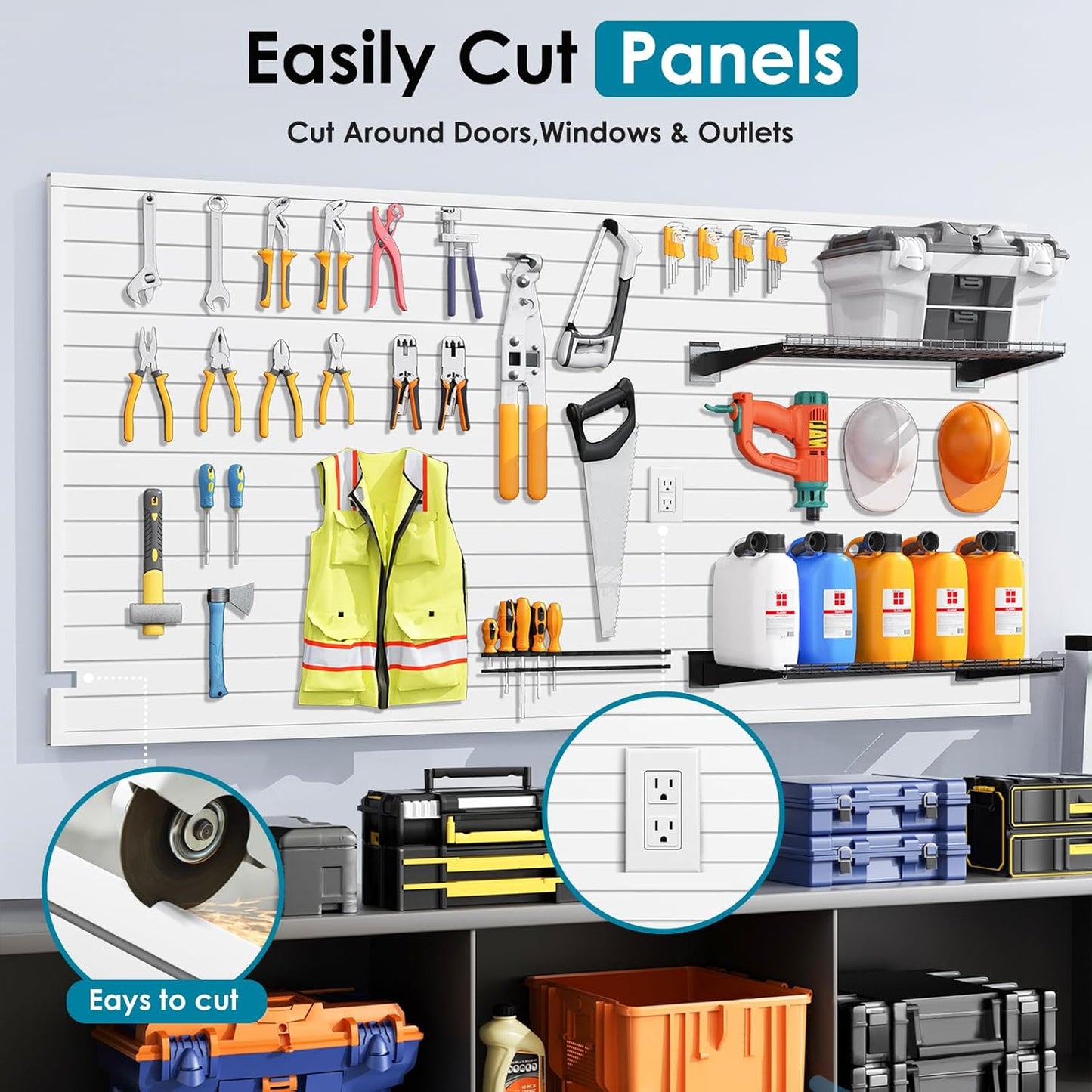 Braki PVC Slat Wall Paneling 4x8 ft, Garage Organizer Storage System, White Slatwall Panels for Garage Organization Product, Heavy Duty Wall Mounted Tool Storage for Home