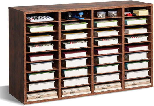 VEVOR Literature Organizer, 36 Compartments Office Mailbox with Removable Shelves, Wood Mailbox Sorter Particle Board Office Home Classroom Storage, File Sorter for File, Document, Paper, Retro Brown