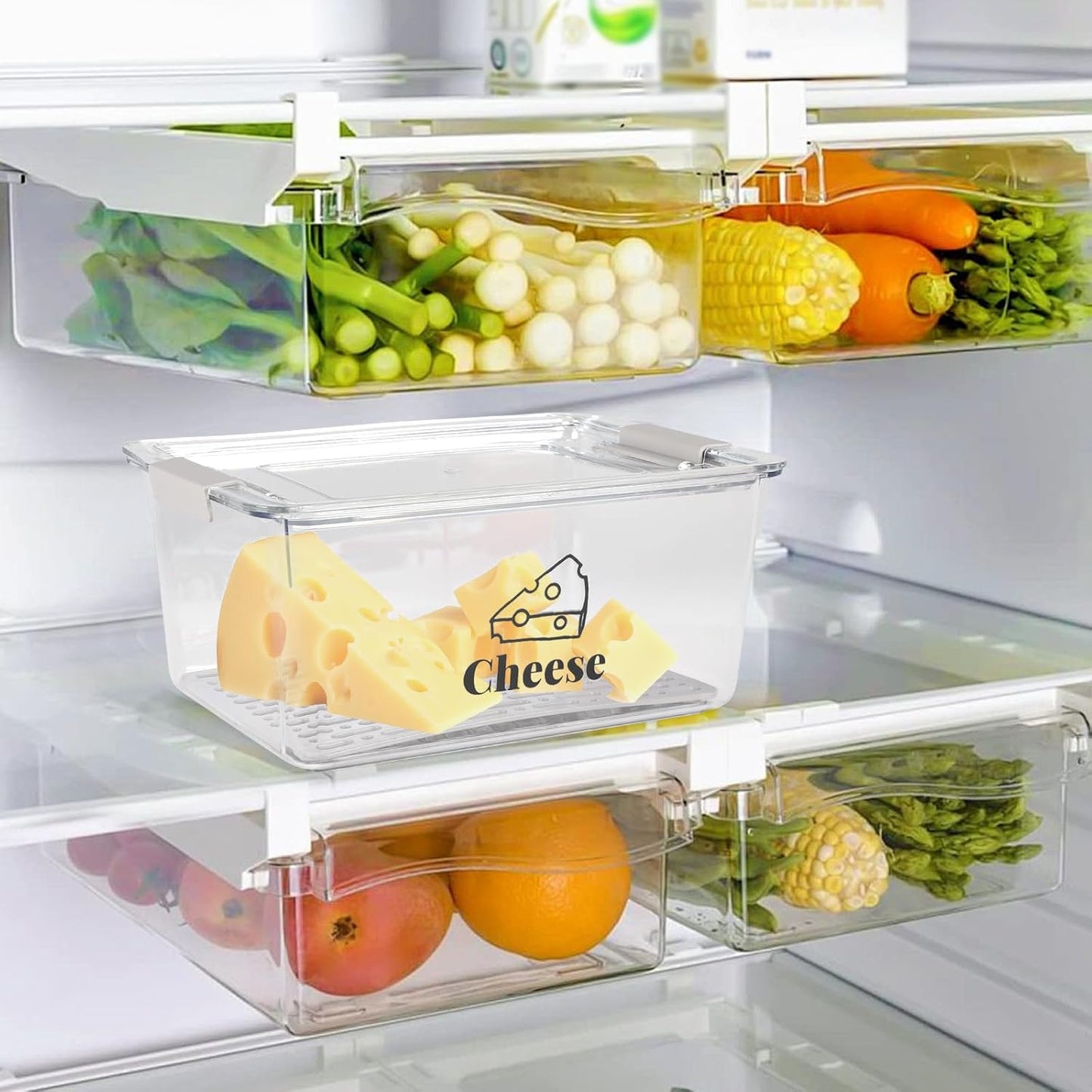 Cheese Holder Food Storage, Airtight Cheese Storage Box with Lid- Non Toxic, Lunch Meat Storage Sandwich Ham Cheeses Salami Sliced Turkey for Refrigerator to Keep Food Fresh,Clear-1Pack