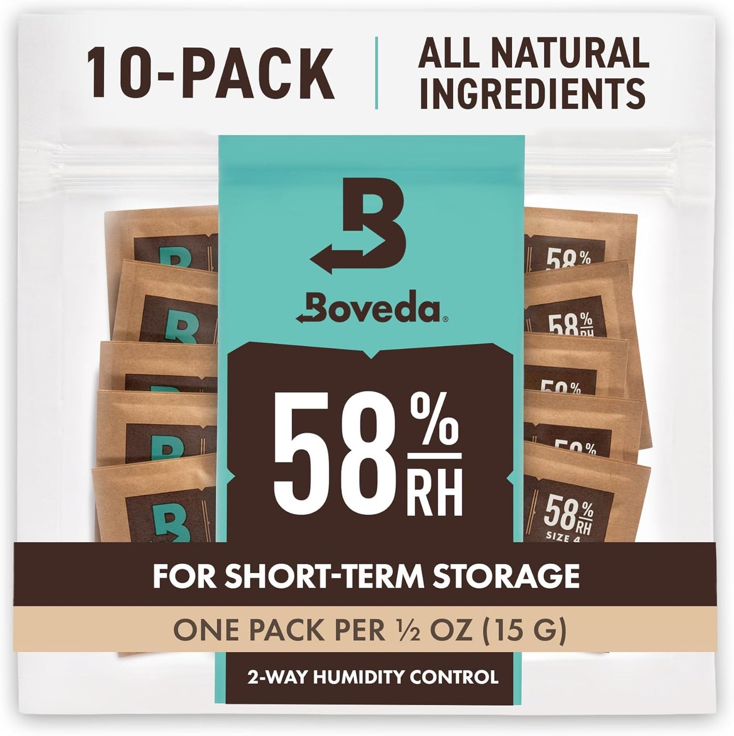 Boveda 58% Two-Way Humidity Control Packs For Storing ½ oz of Product – Size 4 – 10 Pack – Moisture Absorbers for Small Storage Containers – Humidifier Packs – Hydration Packets in Resealable Bag