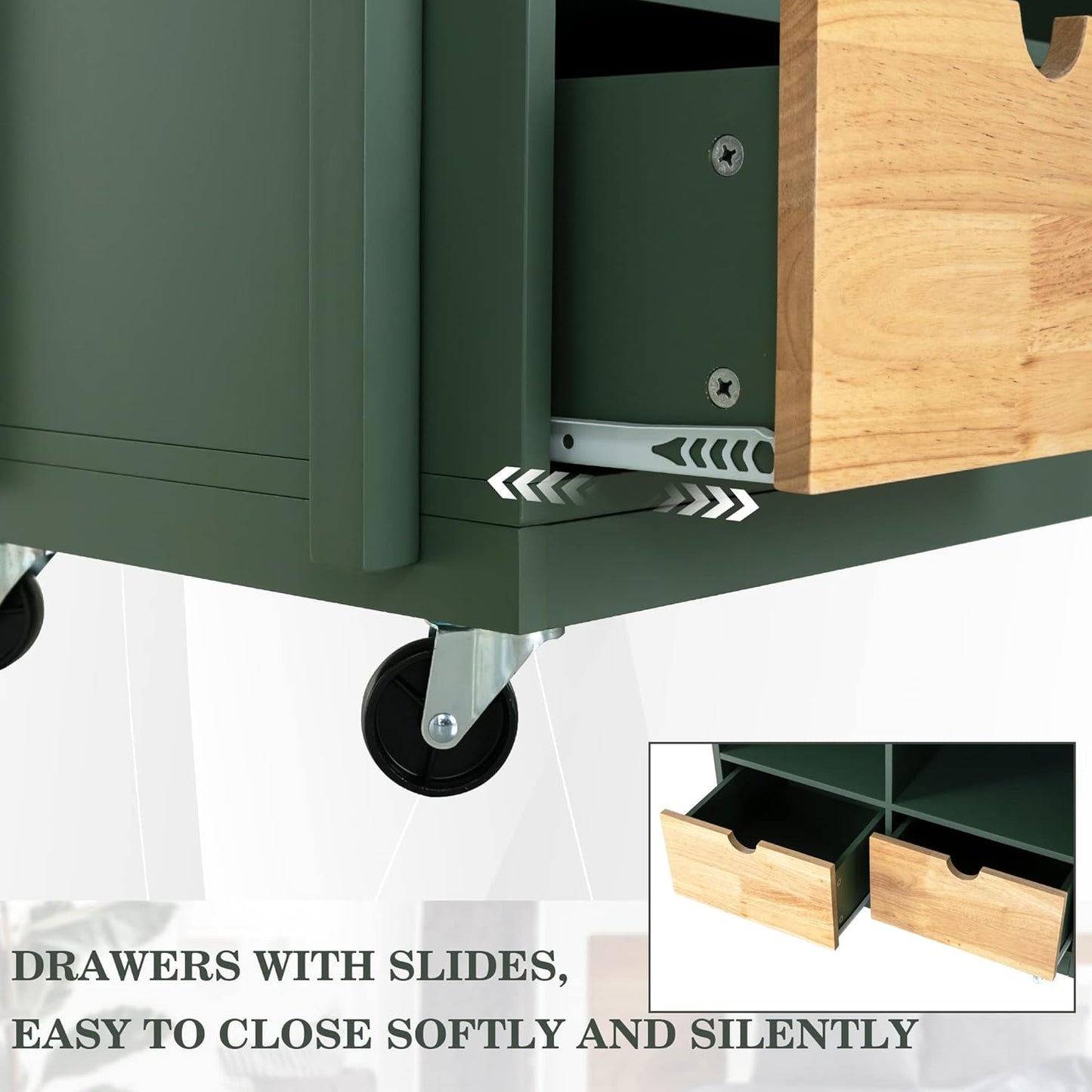 PHI VILLA Kitchen Island Cart on Wheels - Butcher Block Island Table for Food Prep, Rolling Kitchen Trolley with Storage