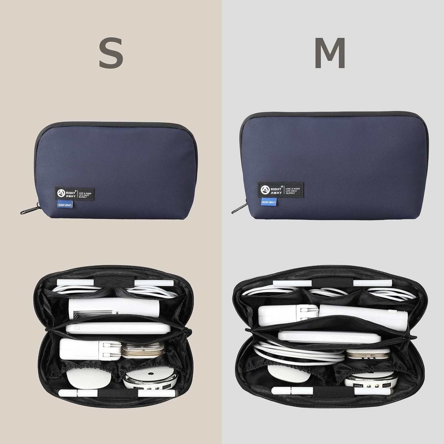 RIGHT AWAY Travel Tech Pouch，Waterproof Cord Case，Electronics Organizer Travel Case，Cable Organizer Storage Bag For Phone, Charger, Accessories(Dark Blue)
