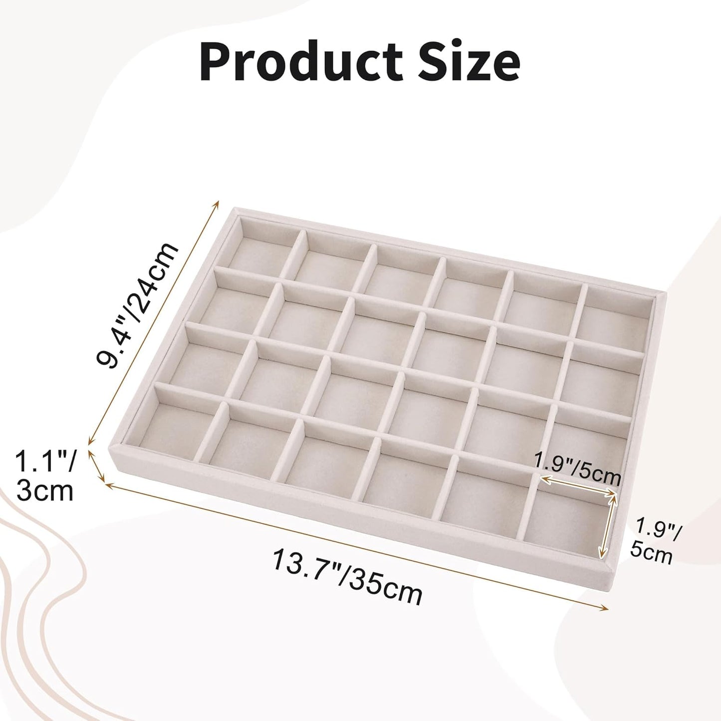 Mornajina 24 Grids Velvet Jewelry Tray Jewelry Display Tray, Stackable Empty Plate Trays for Earrings Necklaces Bracelet Rings Display Showcase - Beige