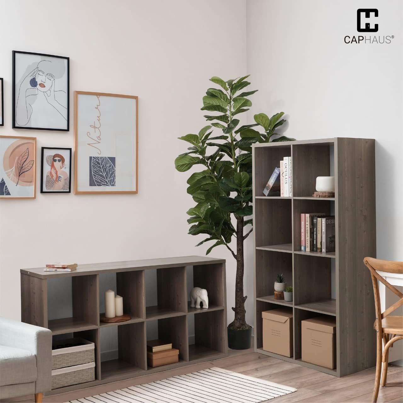 CAPHAUS Sturdy Room 13-Inch Cube Storage Organizer Shelf, with Extra Thick Exterior Edge, Open Storage Shelf Divider, Bookcase, 6-Cube / 8-Cube / 9-Cube, Colors Available in Rustic Grey Oak and White