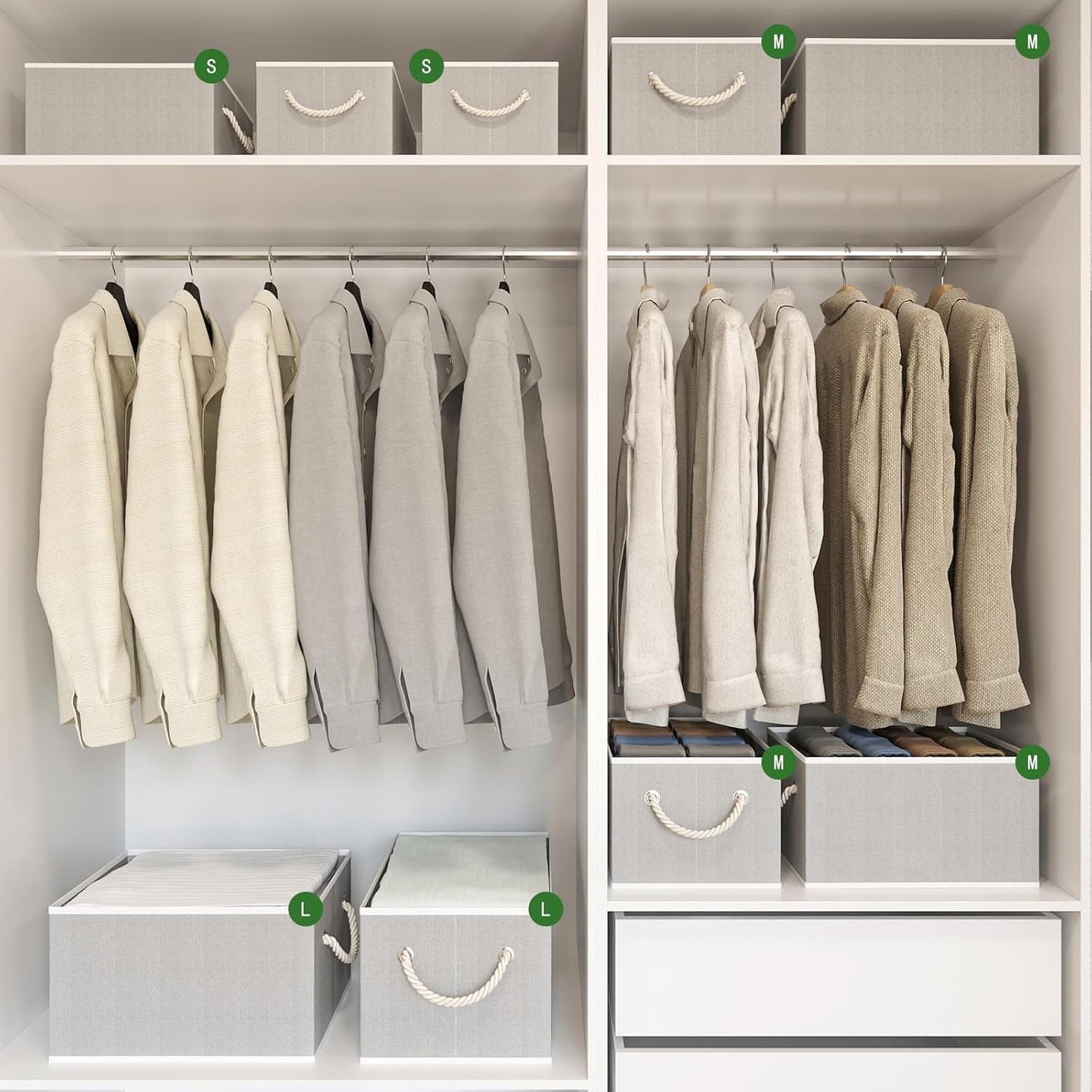 Closet Storage Bins, Linen Closet Organizers and Storage Basket for Shelves, Collapsible Shelf Baskets for Organizing Shelves, Bedroom Clothes Basket, Gray, 6 Pack