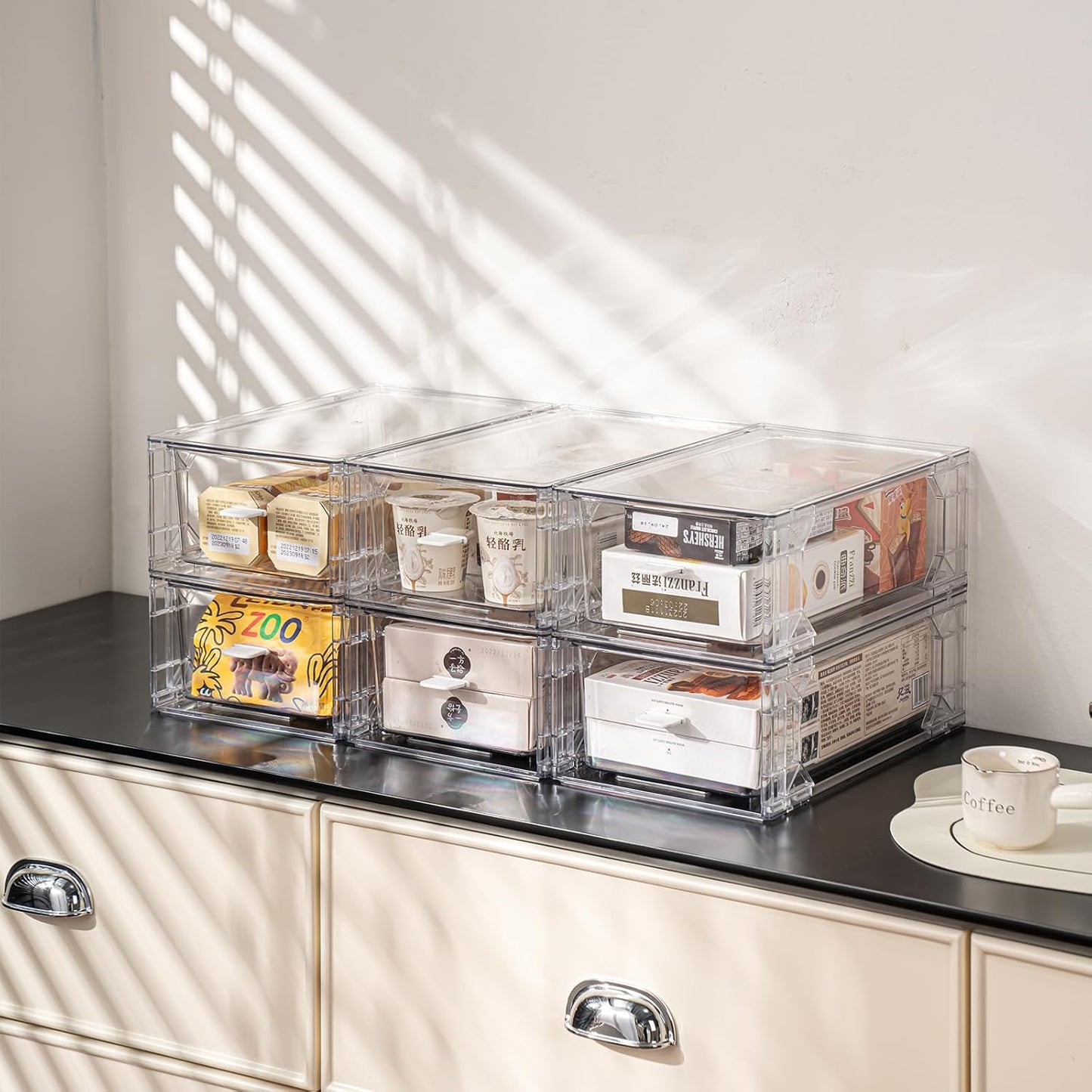 Stackable Pull-Out Storage Drawers，Easily Clean for Craft, and Toy Organization，Plastic Clear Organizer Bins with Handles for Kitchen Undersink，Cabinet，Fridge，Closet，Pantry，Office，Bathroom