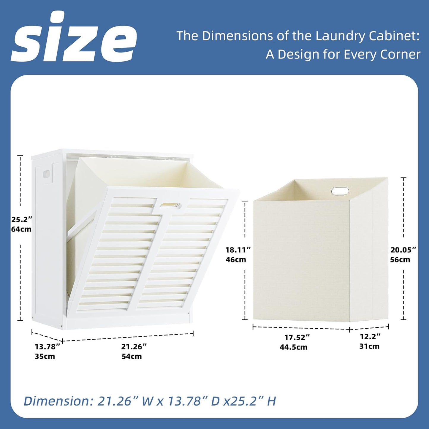 HITNET Tilt Out Laundry Hamper Cabinet, Bathroom Laundry Cabinet with 16 Gallon Clothes Basket, Space Saving Freestanding Bamboo Storage Organizer for Towels and Toys, White