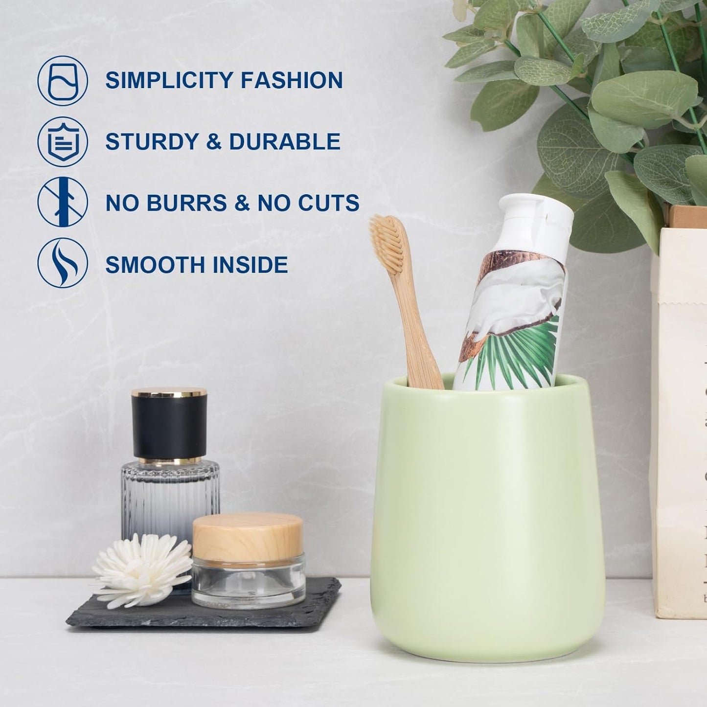 Bathroom Tumbler Cup Ceramic 13.5oz Reusable Toothbrush Cup 400ml,Toothbrush Holder Adequate for Your Bathroom (Green)