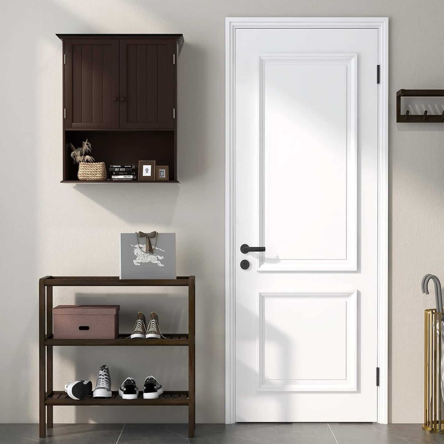 Tangkula Wall Mount Bathroom Cabinet Wooden Medicine Cabinet Storage Organizer with 2-Doors and 1-Shelf Cottage Collection Wall Cabinet (Espresso)