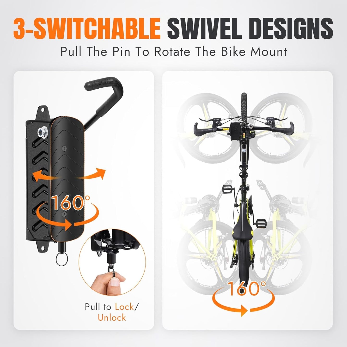 INNO STAGE 1-Pack Swivel Bike Wall Mount Rack, Heavy Duty Bike Rack, Garage Bike Rack & Indoor Bike Rack Solution, Bike Wall Hanger Holds 66 lbs, Space-Saving Vertical Storage for Bicycles