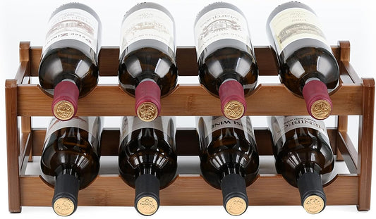 Wine Rack Storage,Bamboo Wine Racks Cabinet Shelf,2-Tier 8 Bottles Freestanding Wine Bottle Holder for Basement,Kitchen,Countertop