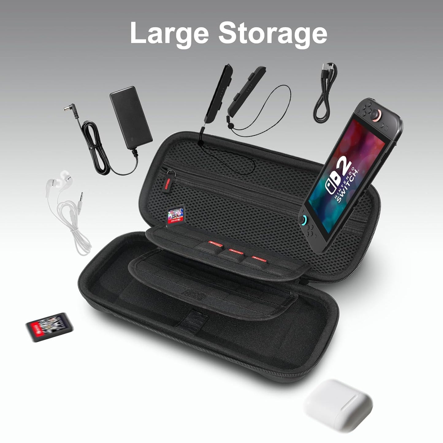 CoBak Large Capacity Carrying Case for Nintendo Switch 2 (2025) - 3 in 1 Accessories Bundle with 2 Screen Protectors, Thumb Grip Caps, 24 Game Cartridges, Hard Shell Portable Travel Pouch, Black