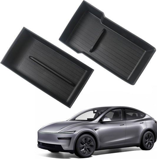 2 Pcs Center Console Organizer Bottom Trays for New Tesla Model Y Juniper Accessories 2025 2026 Armrest Box Base Tray Storage