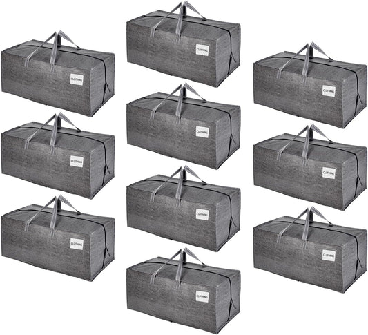 VENO 10 Pack Moving Bags w/Backpack Straps, Heavy Duty, Moving Boxes Alternative, Packing Supplies, Large Storage Totes for Dorm Room Essentials with Zipper for Clothes (Gray, 10 Pack)